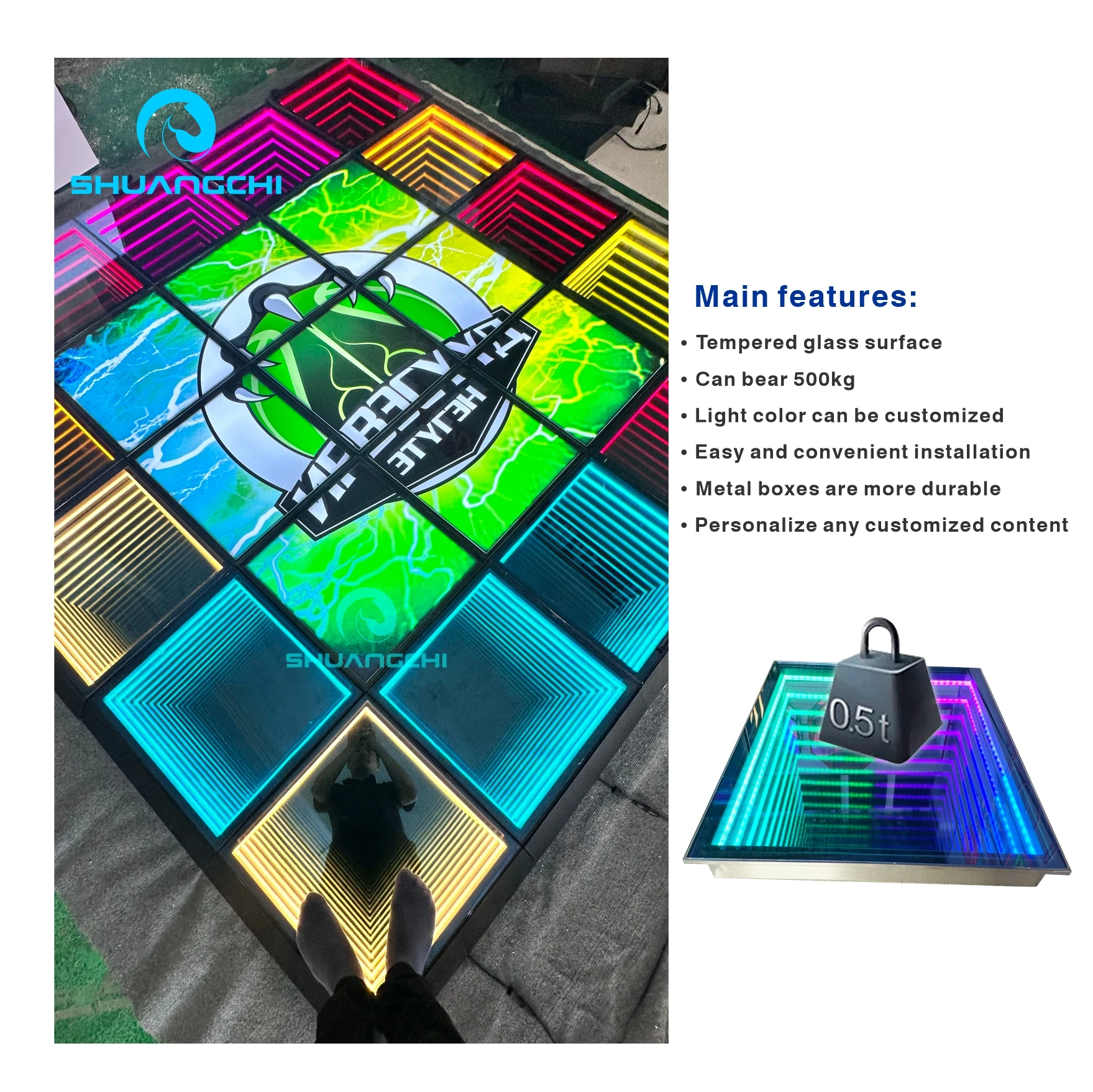 3d infinity mirror led dance floor light up floor tiles led dance floor for club DJ events party