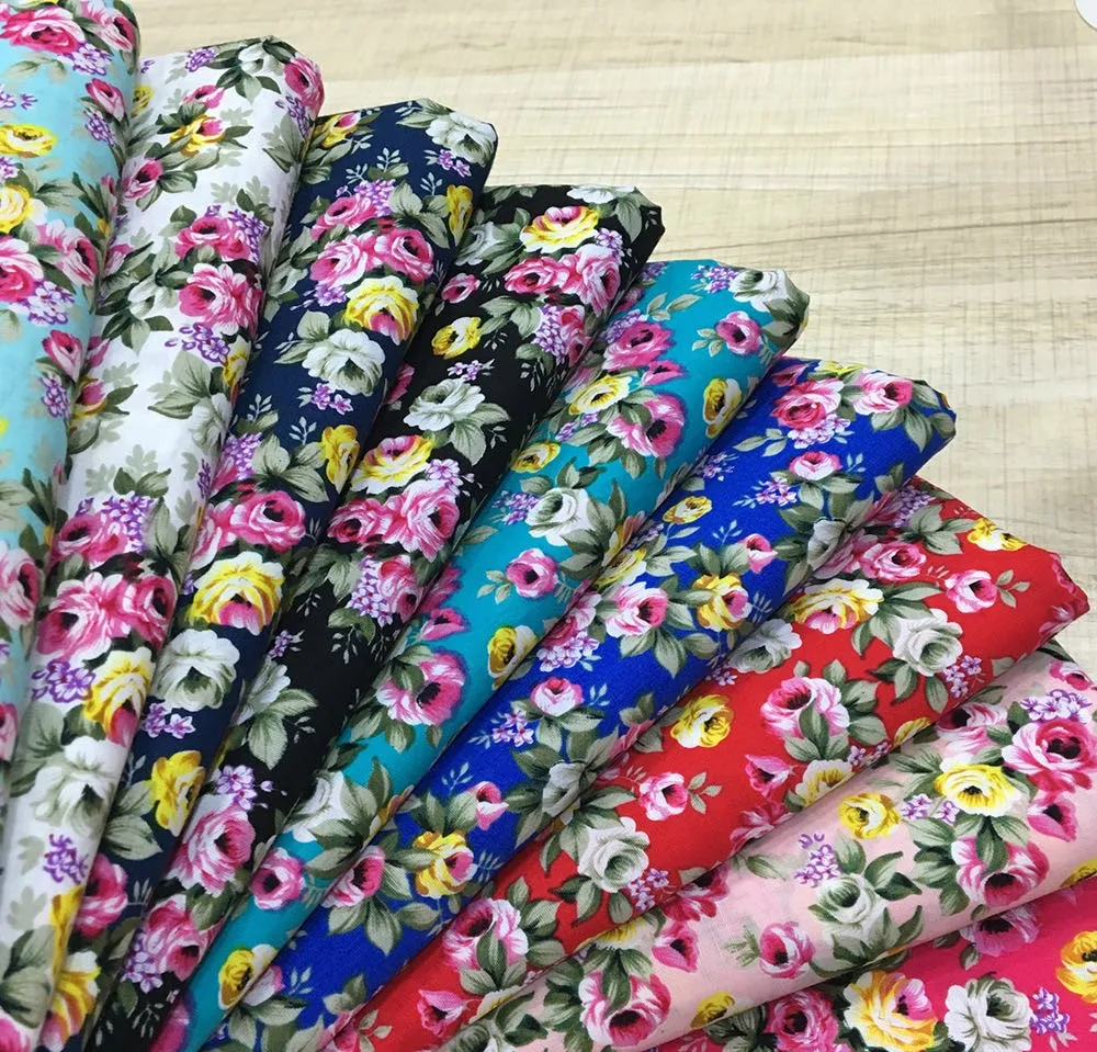 beauty roses floral printed fabric for baby girls dress skirts woven home textile fabric 100% cotton prints poplin fabric
