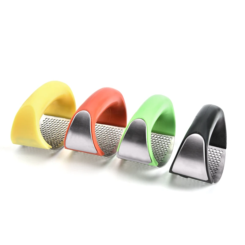 Hot sell Kitchen Gadget Rocker Garlic Crusher Squeezer 304/430 Stainless Steel Curved  Garlic Press with Handle