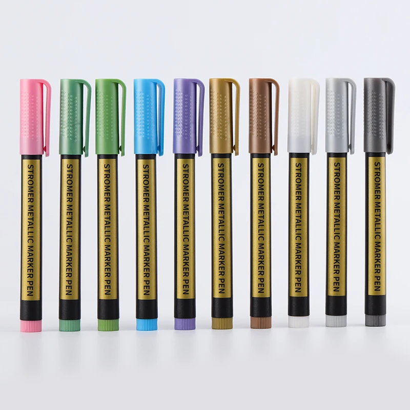 Amazon горячие продажи 10 видов цветов тонкий наконечник металлические маркеры, средние точки металлик перманентные маркеры для рок-н-живопись