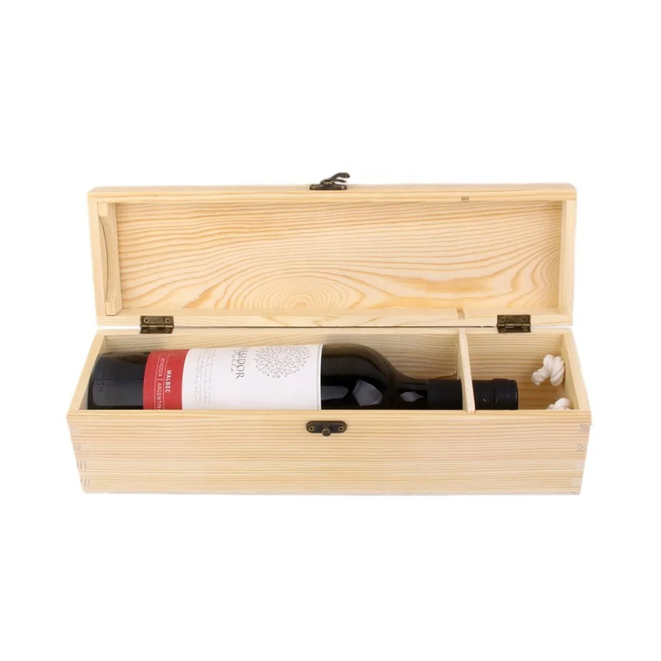 Chinese supplier one bottle 750ml pine luxury wine box pine wood wine box