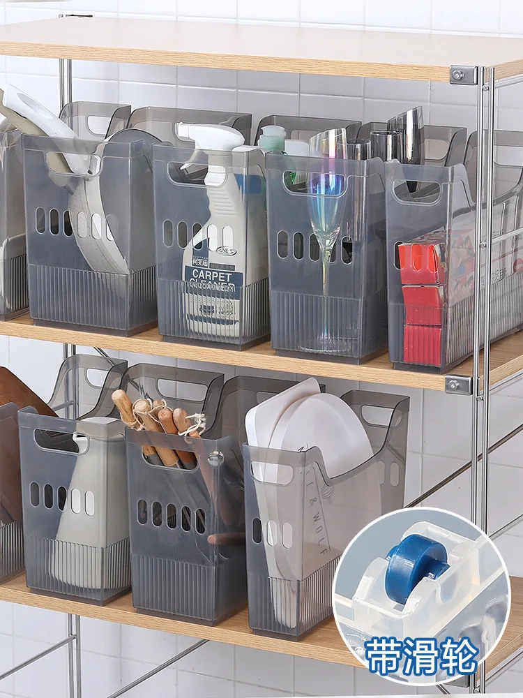 Plastic kitchen storage office folder transparent storage handle pulley storage basket
