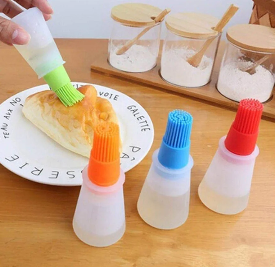 OKSILICONE BBQ Baking Brushes Basting & Pastry Dispenser Oil Bottle with Silicone Brush for Cooking