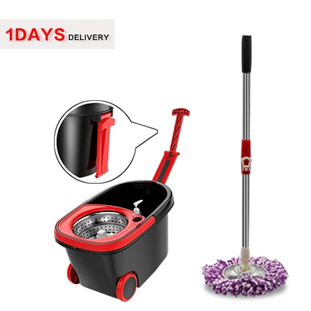 Spin 360 Wet Cotton Mop Double Bucket Dual Wheel Handle Press Easy Wring Kitchen Cleaning Mops