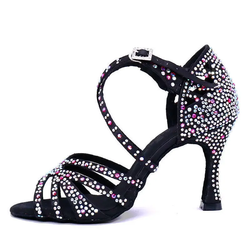 Rhinestones Latin Dance Shoes Salsa Ballroom Practice Performance Dance Shoes for Women