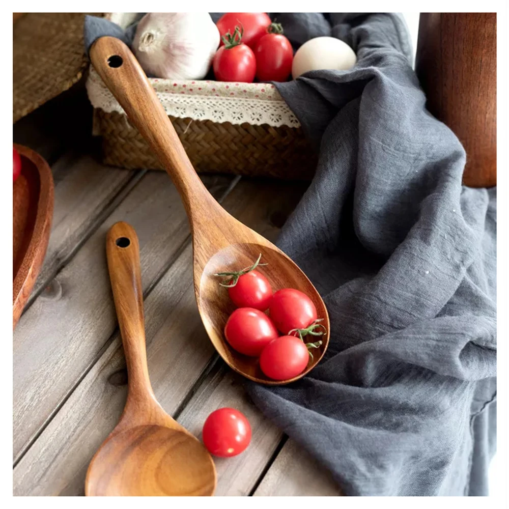 Nice Wooden Spoons Kitchen Cooking Nonstick Utensils Natural Long Bamboo Spatula Set