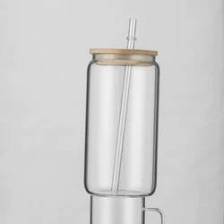 USA Warehouse 12 oz 16 oz 25 oz Sublimation beer soda  Glass Cup With bamboo lid straw