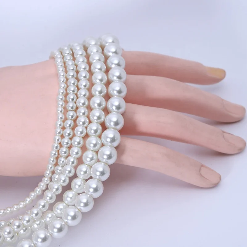 Wholesale Fashion High Quality Elegant Collarbone Chain Necklaces Round Glass Imitation Pearl Stainless Steel Necklaces