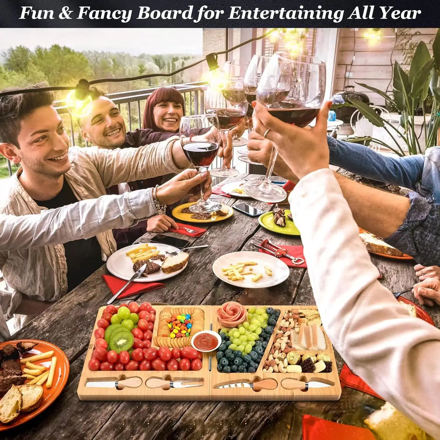 Foldable Bamboo Cheese Board and Knife Set with Suitcase-Style Toolbamboo cheese board and knife set charcuterie