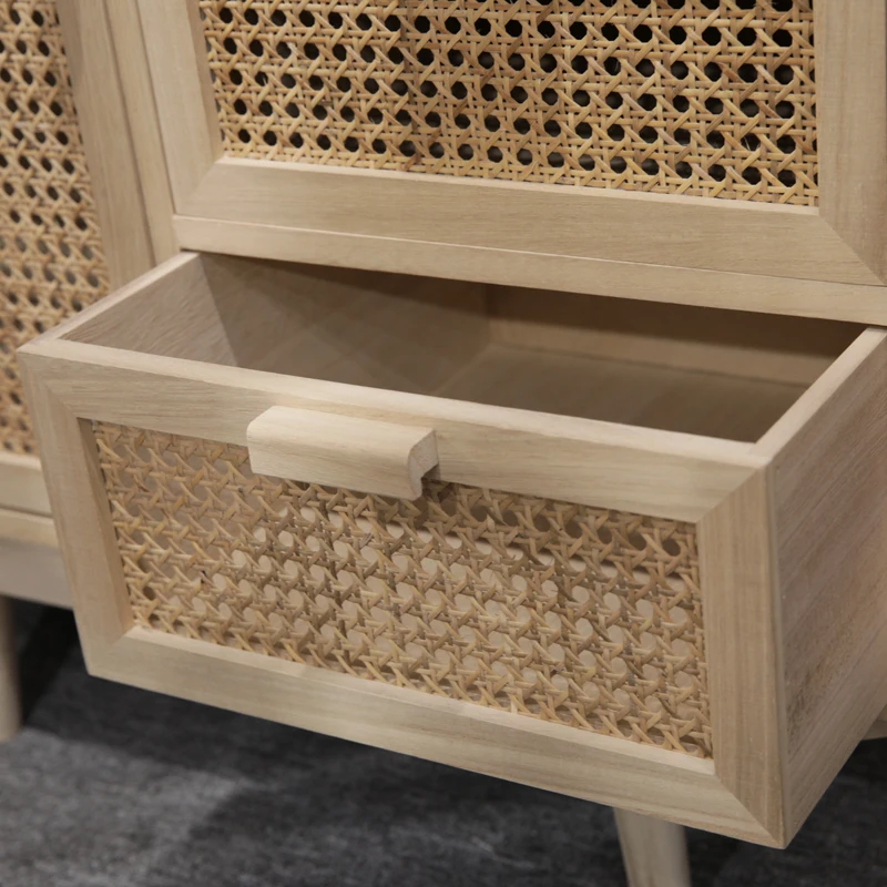 
High Quality Nordic style natural rattan living solid wood sideboard storage cabinet 