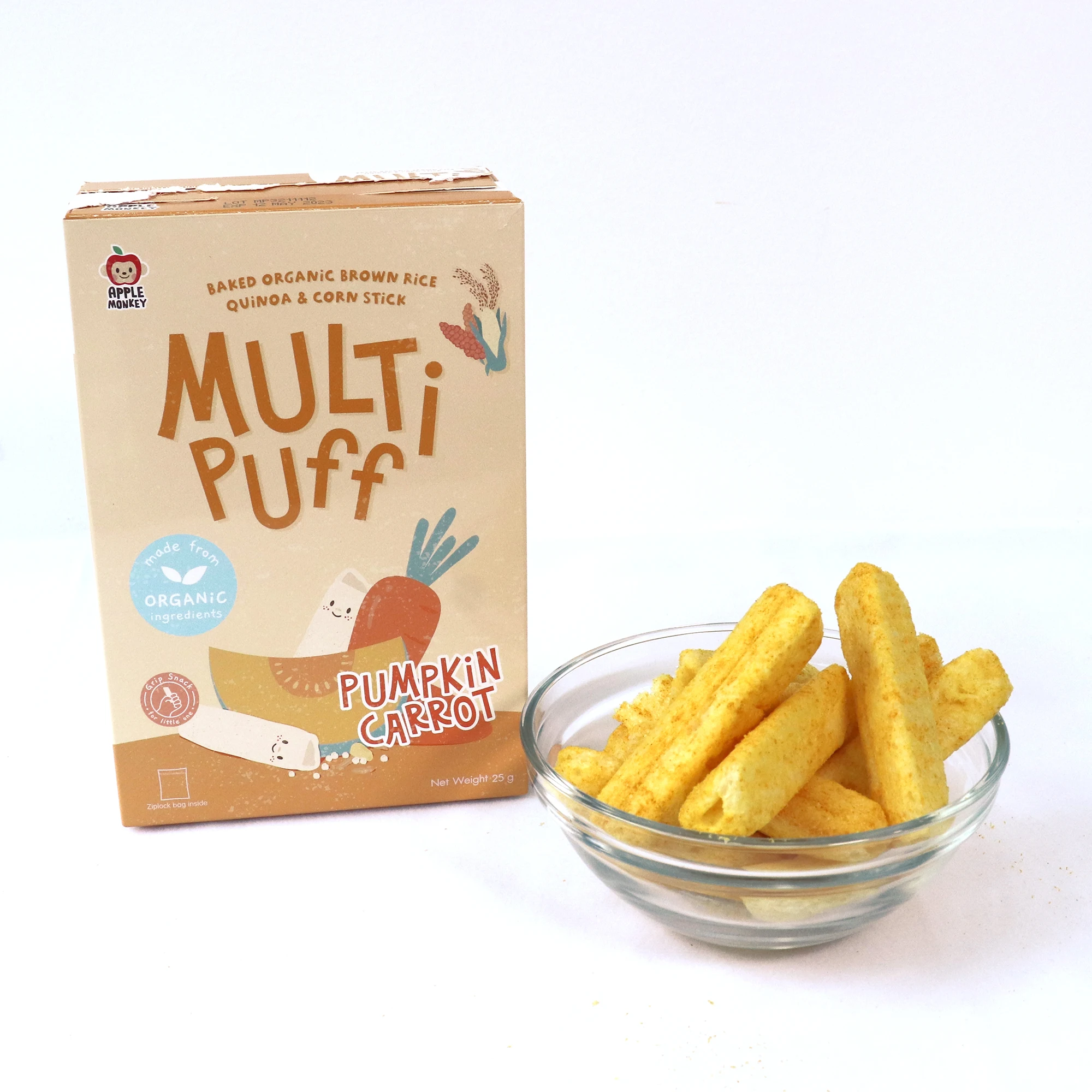 New Arrive Baby Biscuit Gluten Free Baby Snack Baked Pumpkin & Carrot Multi Puff with Real Vegetable & Fruit