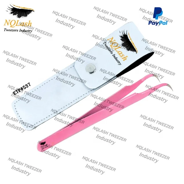 Pink Straight Pointed  Eyelash Extension Tweezers / Strong Curved Stainless Steel Eyelash  Tweezers / Private Lable From NQLASH