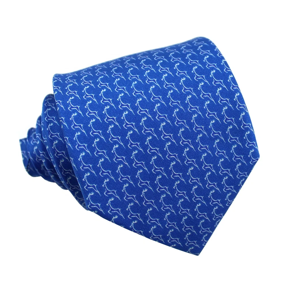 Holiday Best Gift China Wholesale Unique Fashion Mens Custom Necktie Blue White Sika Deer Pure Silk Animal Print Ties For Men