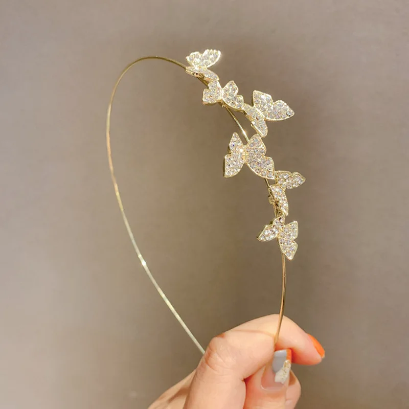 Barlaycs Fashion Bling Butterfly Diamond Rhinestone Designer Korean Gold Luxury Headband Hair Band Accessories Women Jewelry