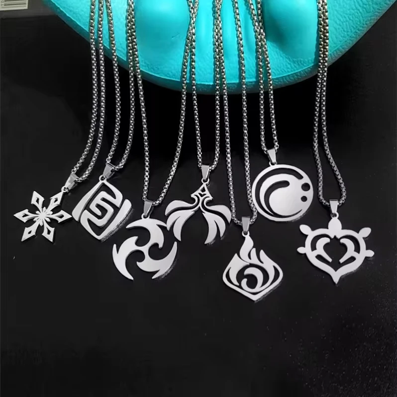 2024 New Fashion Anime Game Genshin Impact Stainless Steel Pendant Necklace Eye of God Element Necklaces
