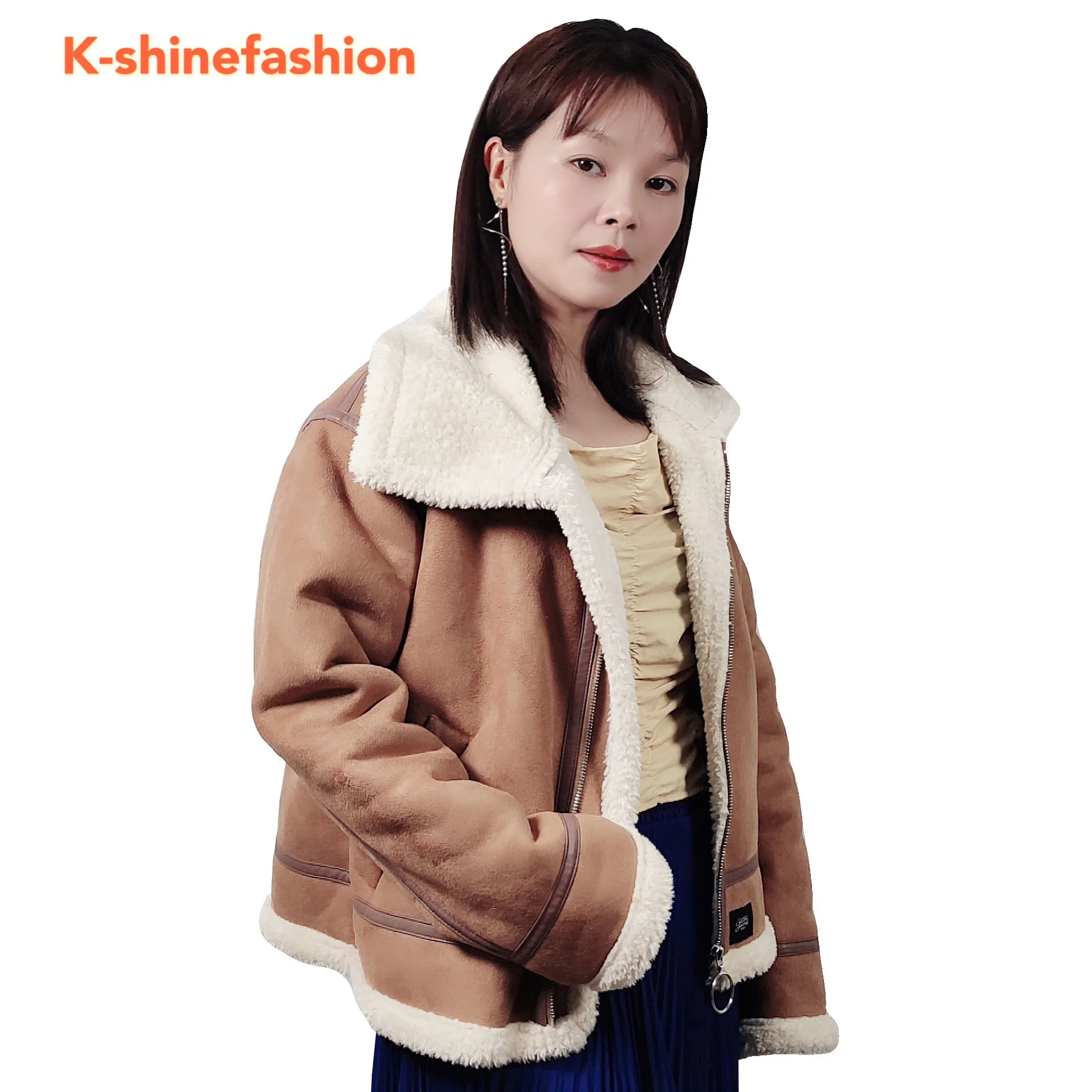 Women Shearling Sheepskin Coats Thick Warm  Lamb suede Leather Jacket 2021 New Winter Brown Motorcycle Female Overcoat