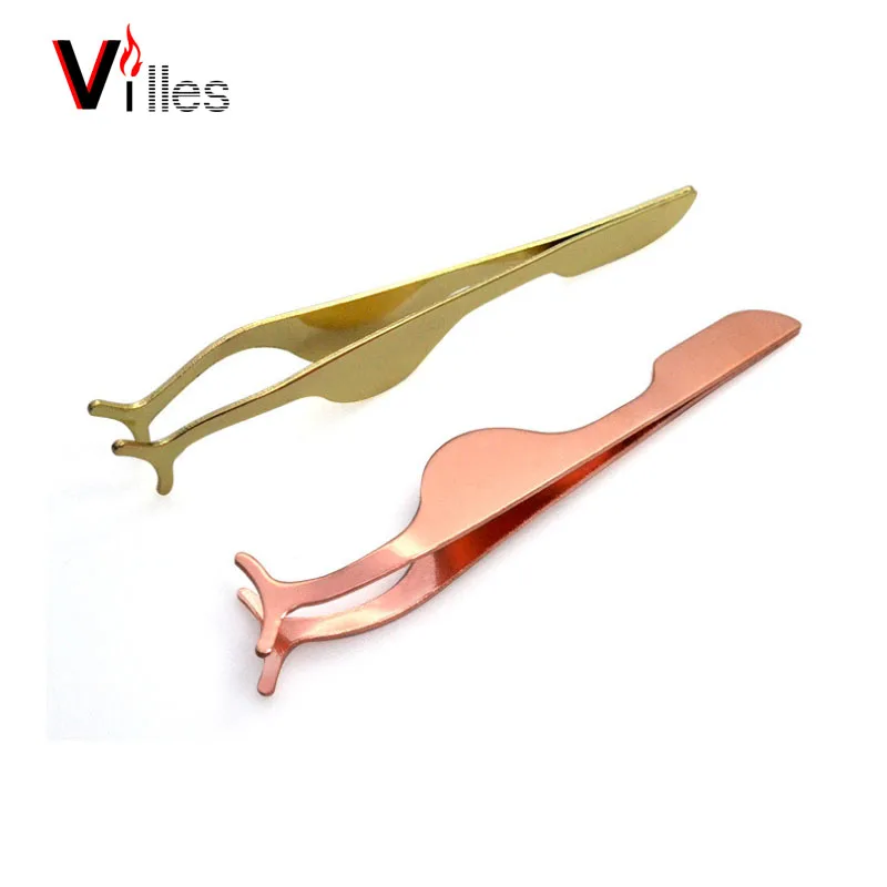 wholesale High Quality Rose Gold Stainless Steel Eyelash Tweezers False Eyelash Applicator Make Up Tools Eyebrow Tweezer