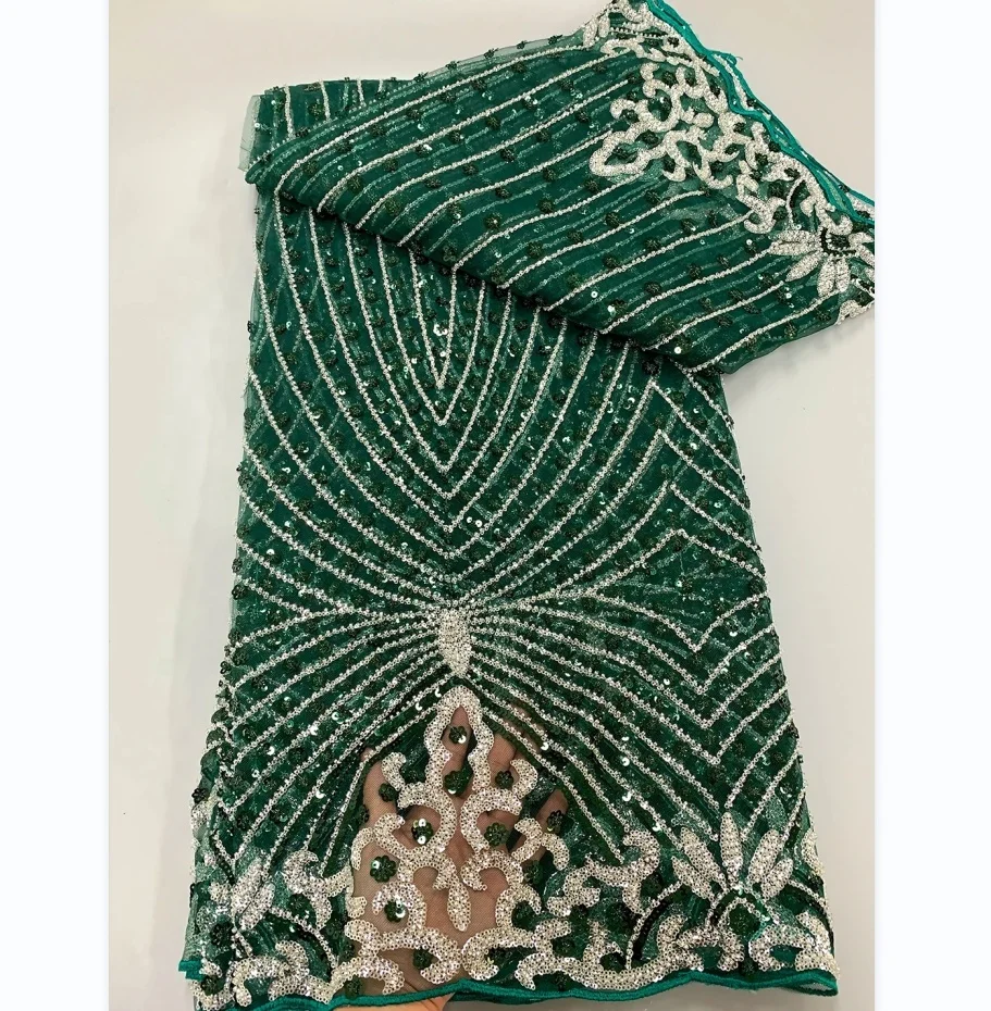 3736 Wholesale Exclusive Luxury Sequined Lace Fabric with Beads Hot Sale African French Tulle Mesh Lace for Women Party Dresses
