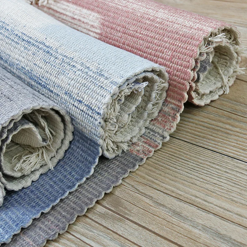Boho Machine Washable Cotton Woven Tufted Area Rug with Tassels Moroccan Printed Bath Rug Indoor Doormats Entryway Rug