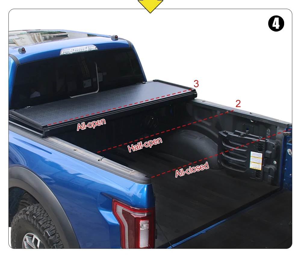 Truck Bed Cover Tri-fold Design Aluminum Alloy Tonneau Cover for Ford F150 F250 Cargo Pickup