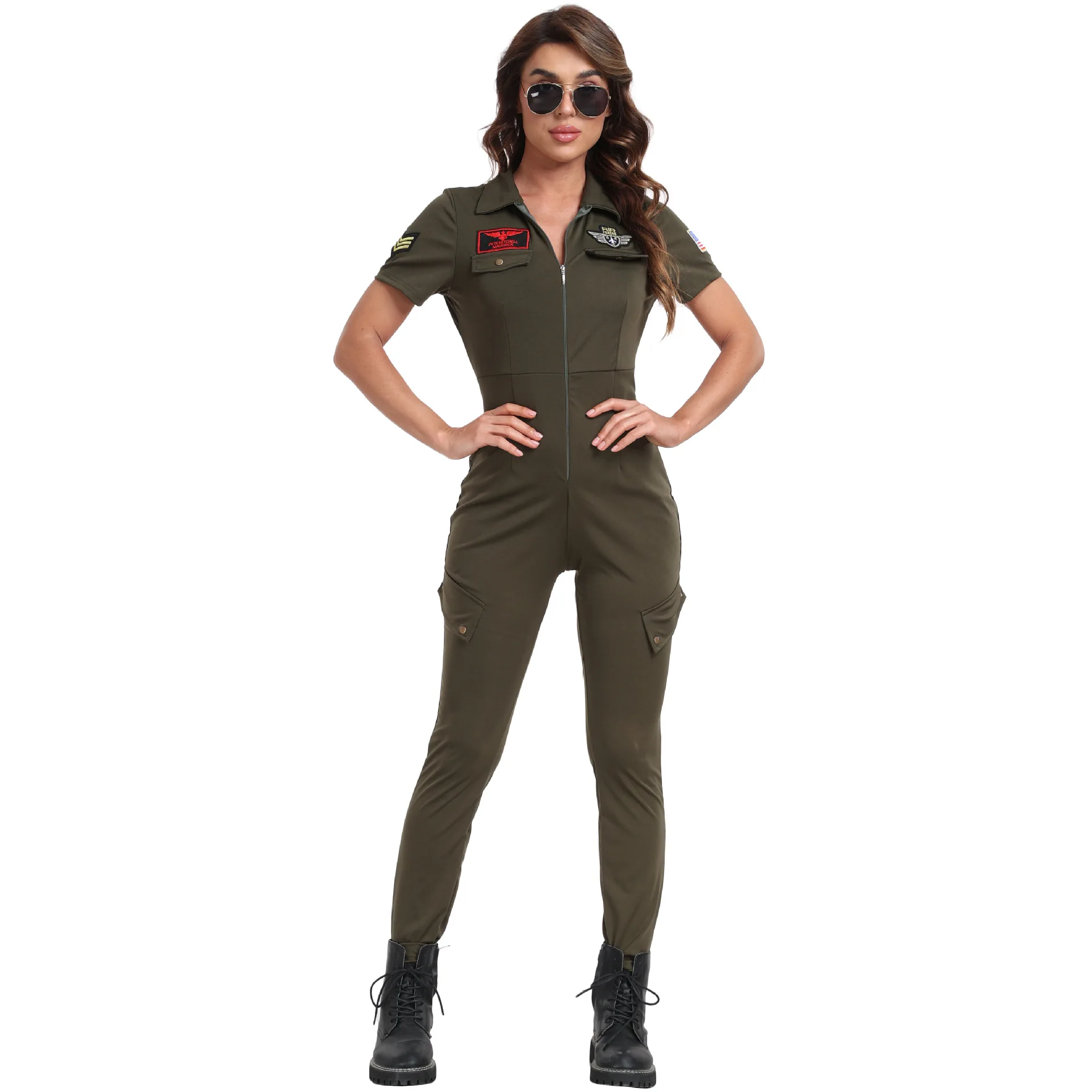 BAIGE Halloween 2024 New Arrivals Women Pilot Costume Sexy Flight Suit Girl Dress Uniform
