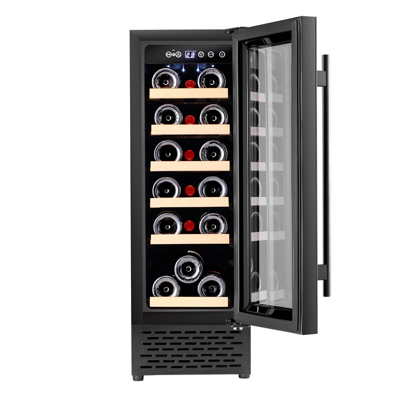 Smart Touch Screen Wine Cooler Wine Fridge Built in Cabinet Wine Cellar Built-in Black with Lock Wooden Shelves