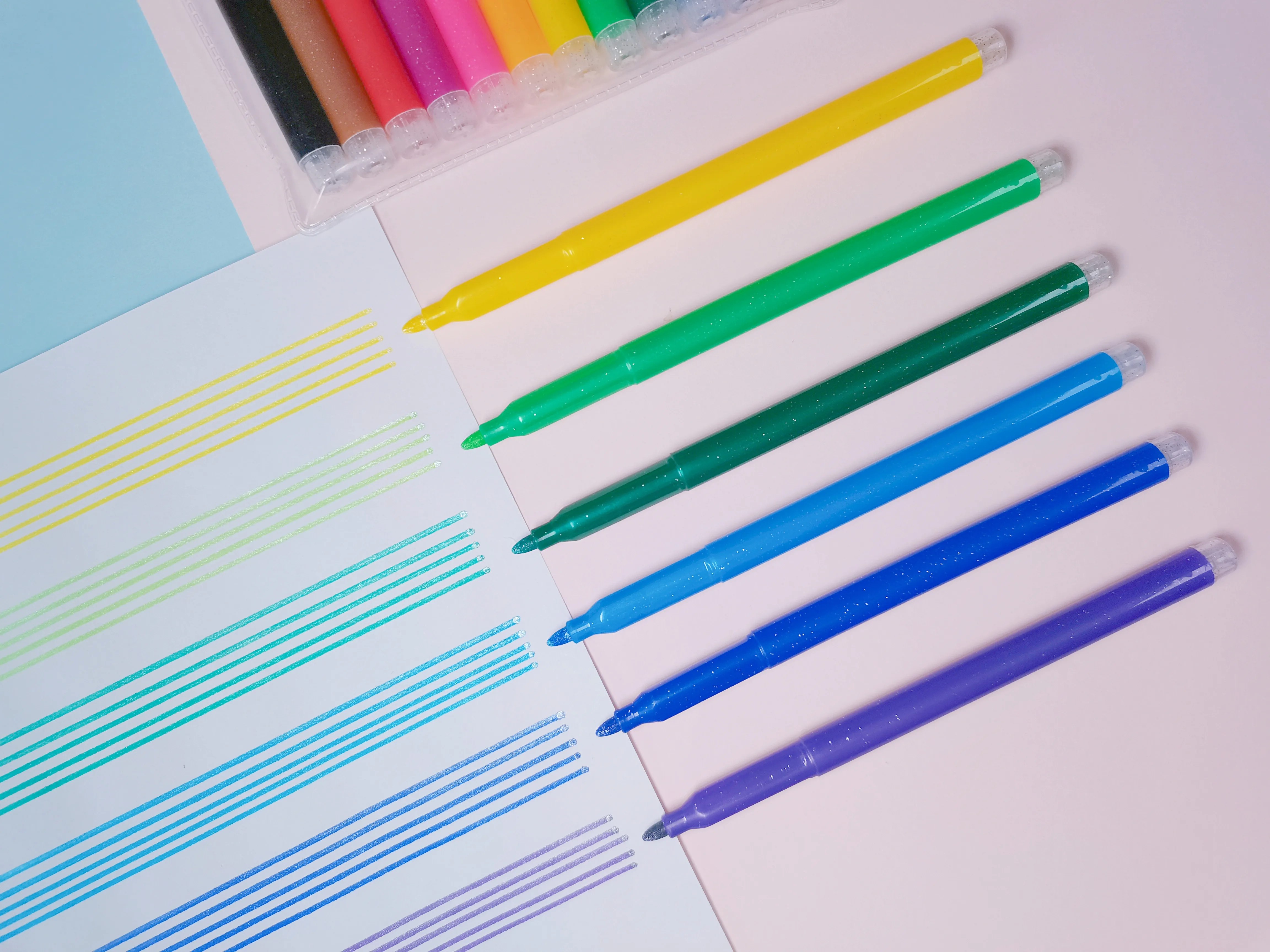 New Design Glitter Art Marker Pen Pastel Colors Washable and Non-toxic Shine Ink Round Tip Watercolor Pen