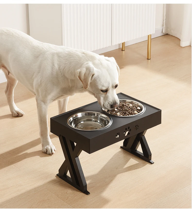 OKEYPETS Double Pet Water and Food Bowl Feeder Adjustable Elevated Stainless Steel Pet Feeder with 2 Bowls