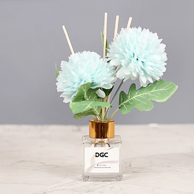 DGC New Reed Diffuser Set 50ml Square Glass Bottle Scent Fragrance Car Air Freshener  Reed Diffuser Dried Flower Perfume With St