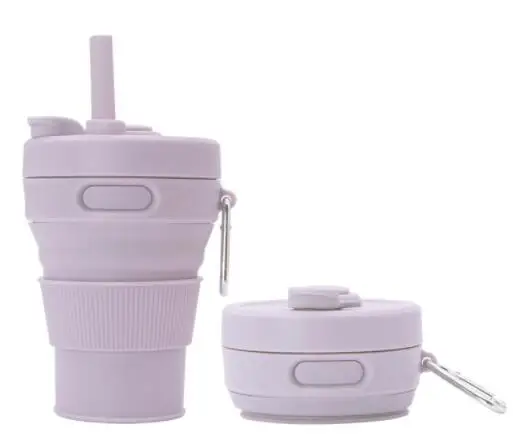 450ml Collapsible silicone tumbler with drinking straw creative foldable travel hot and cold water coffee mug cups PBA free