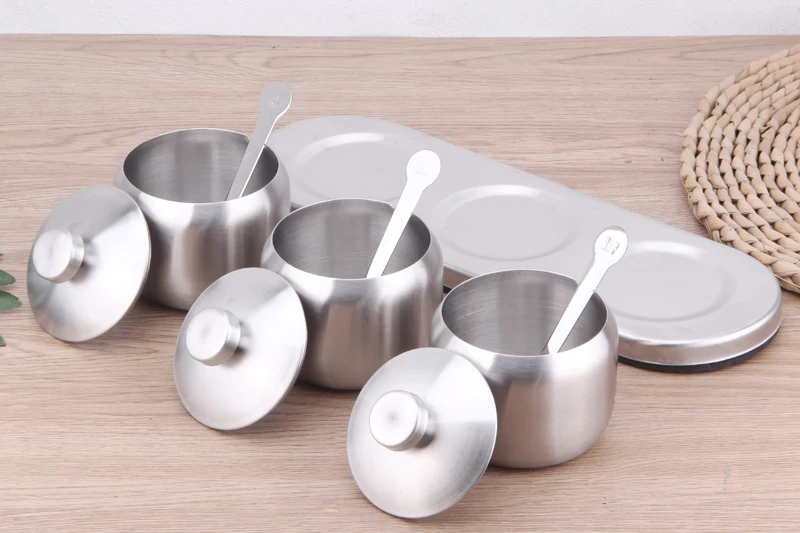 Kitchen 304 Stainless Steel Spice Jar Condiment Containers Set