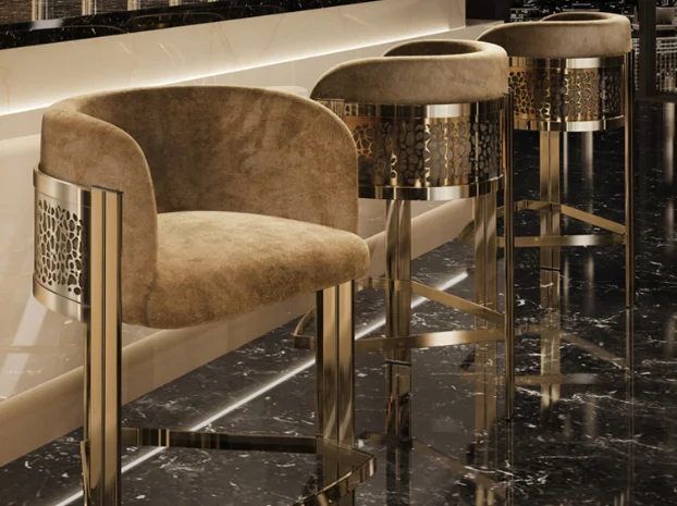 2023 Luxury High Counter Chair Gold Stainless Steel Bar Chair Velvet Bar Stool For Hotel Home Pub Wedding