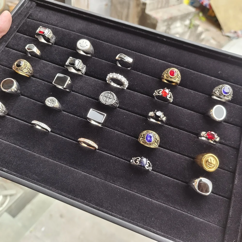 VAF 18K Silver Zircon Smile Stamp Cross Gemstone Glue Drop Ring Stainless Steel Ring For Men Women