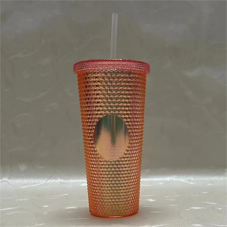 Hot Sale Reusable Diamond Drinking Cups 24 oz Multi Color Studded Tumbler with Lid and Straw