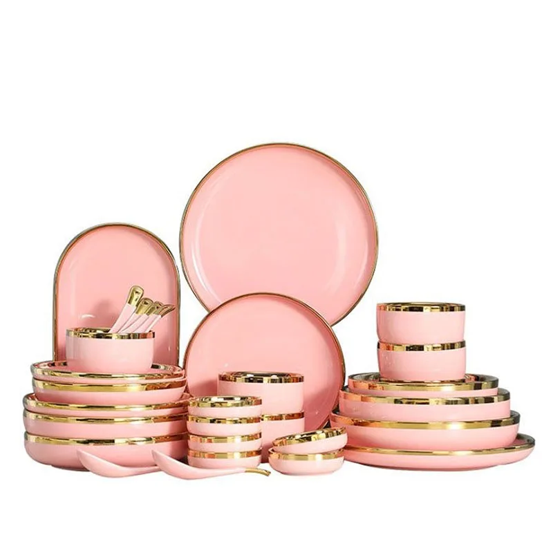 Новый дизайн, роскошные столовые сервизы с золотым ободком, Обеденный Сервиз из костяного фарфора