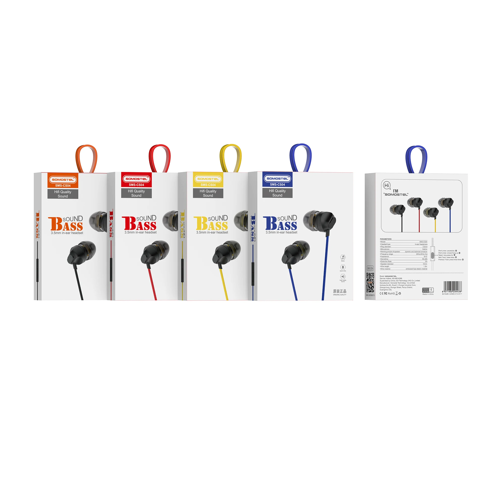 Somostel Top selling products SMS-CS04 wholesale Earphone Headphones Wired Audifonos 3.5mm Bass Sound For Mobilephone 3.5mm jack