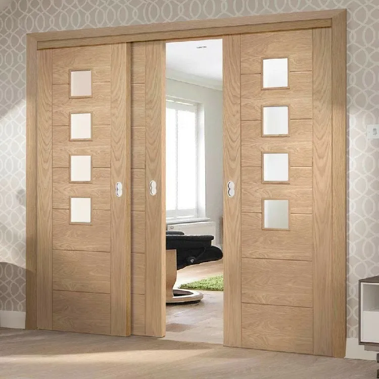 Modern balcony wooden doors design custom house hotel villa indoor rom partition sliding solid wood door with accessories