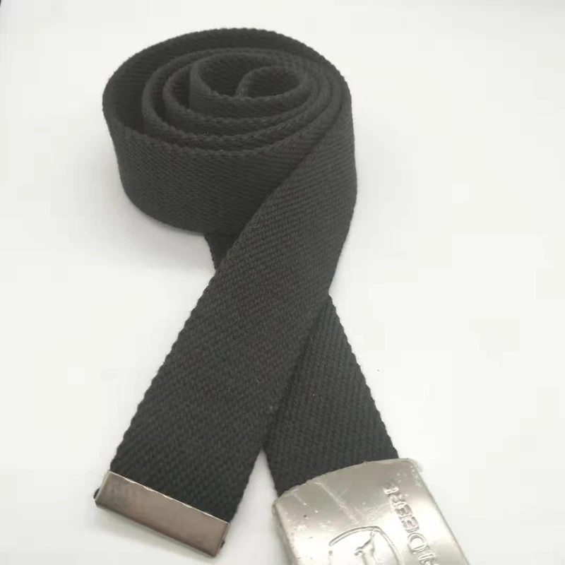 35MM custom LOGO silver belt buckle with black solid color cotton belt