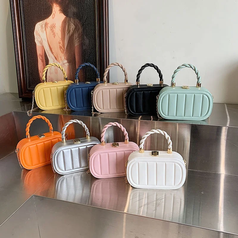 Custom Fashion Designer Small Jelly Detachable Chain Purses Box Crossbody Wallet Shoulder Pu Ladies Woven Hand Bags For Women