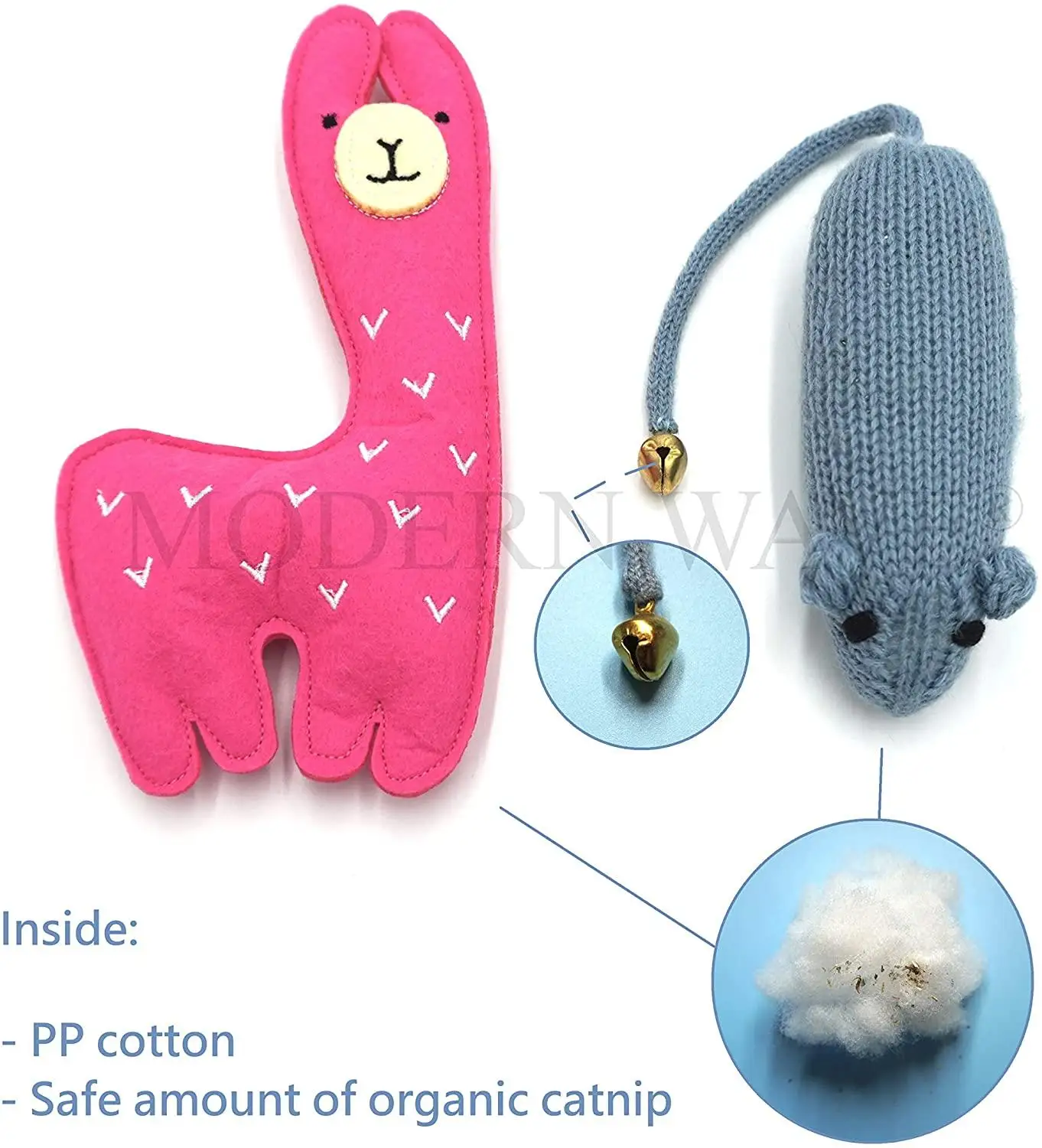 4 pcs Exclusive Handmade Catnip Chew Cat Toys Collection (Felted Fish,  Mouse with Bell, Cat Heart Teaser)