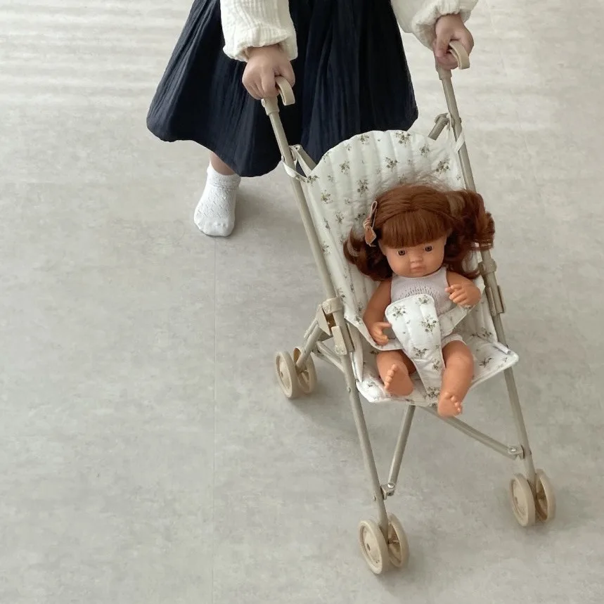 Vintage Flowers Minikane Doll Accessory Toys Dolls Cotton Stroller with Pouch