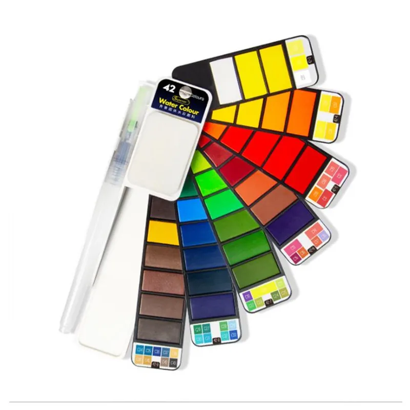 Fan shaped foldable watercolor paint solid watercolour 18 25 33 42 colors pocket water color kit travel painting watercolor