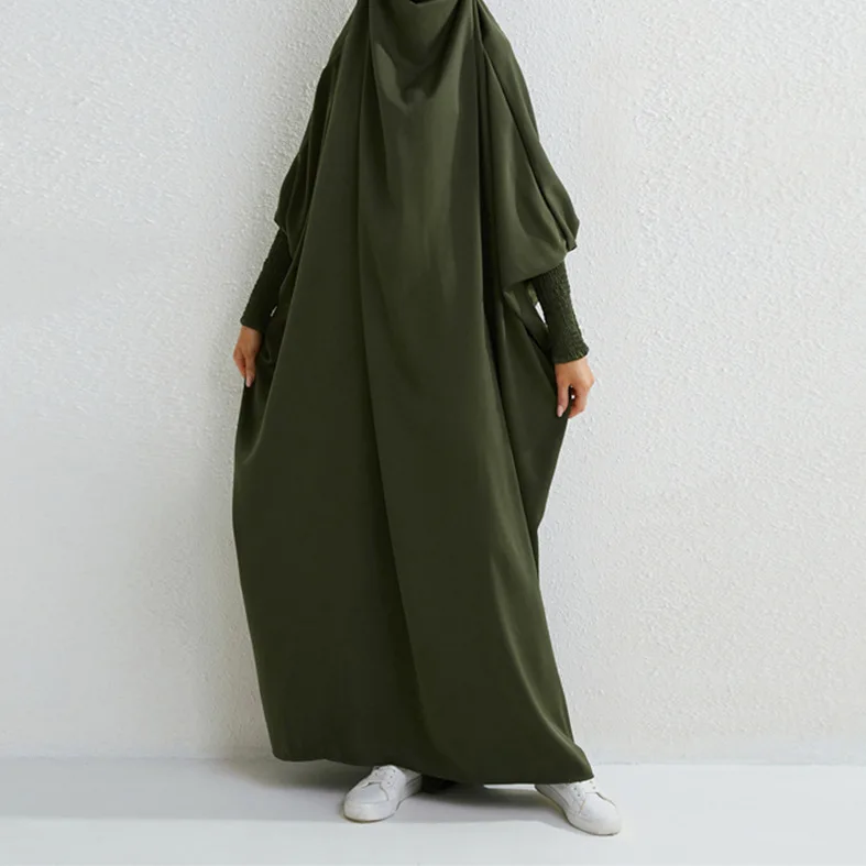 Turkey Solid Color Prayer Islamic Dubai Clothing Long Dress Muslim Woman Polyester Prayer Robe Abaya dress
