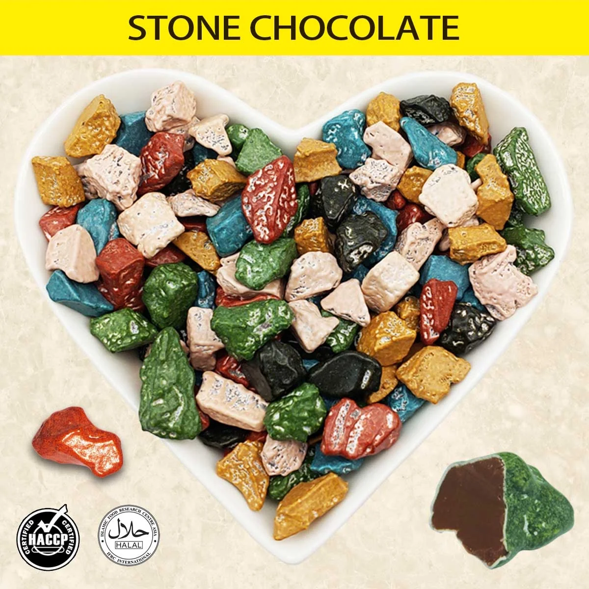 
Halal Chocolate Brands Candies Chocolate rock with multi-colours stone chocolate 
