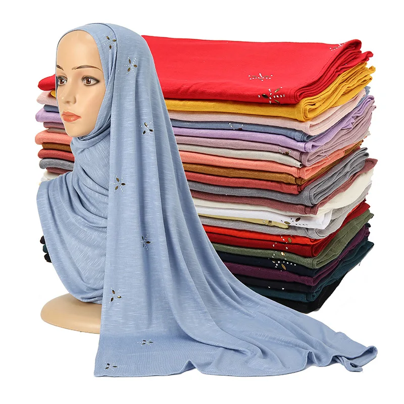 New Design Malaysia Islam Muslim Femme Cotton Ironed Diamond Head Scarf for Women Jersey Hijab Scarf Shawls