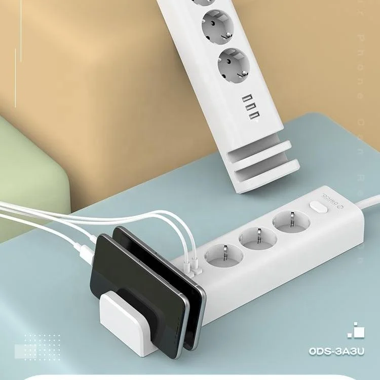 ODM Multifunction Desktop USB Cable Cord 15W 3 AC Outlet EU Type Plug Extension Surge Protector Power Strip ODS-3A3U-EU