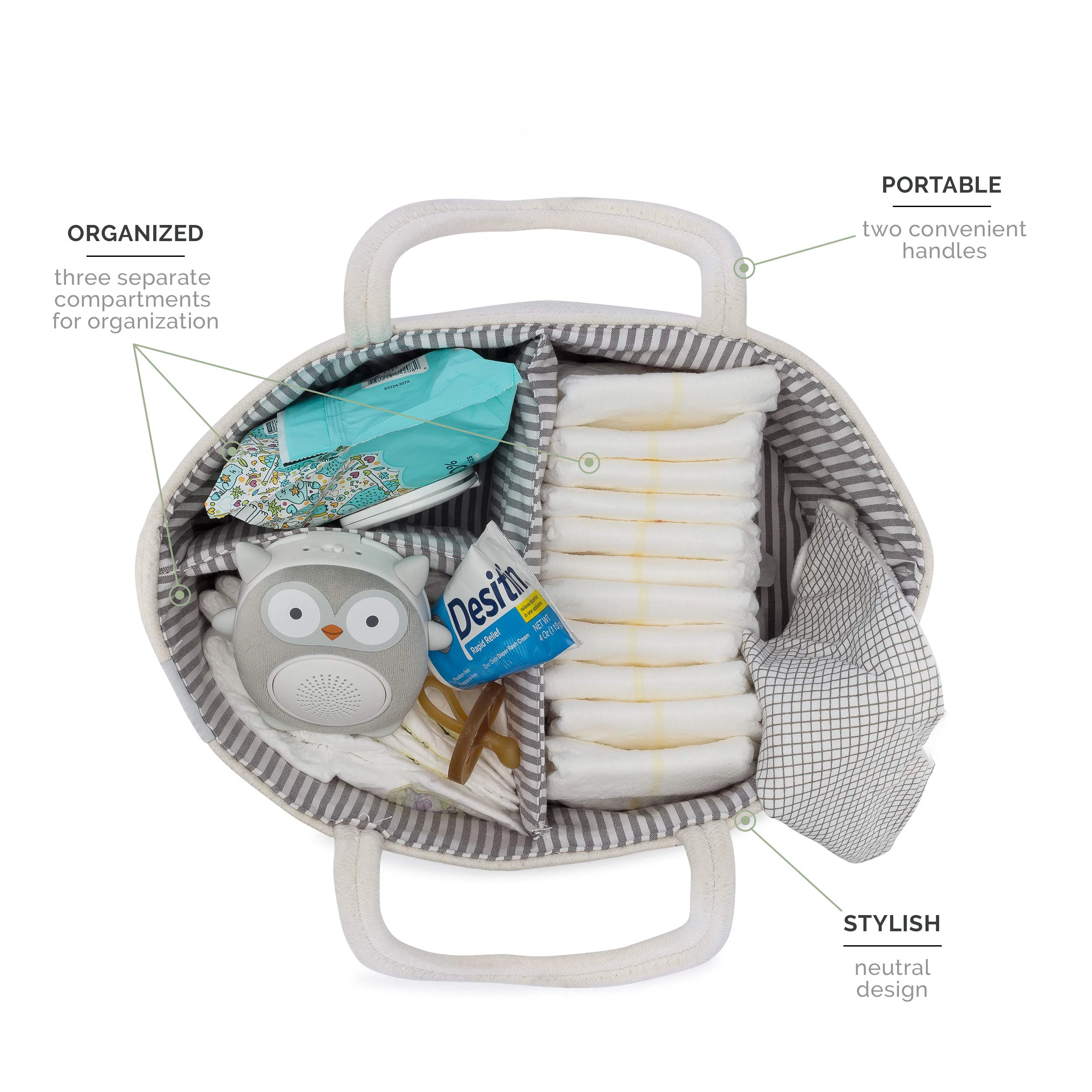 Stylish Biodegradable White Cotton  Dollhouse Diaper Caddy Organizer Baby Diaper Care Bag Diaper Organizer for Baby Essentials