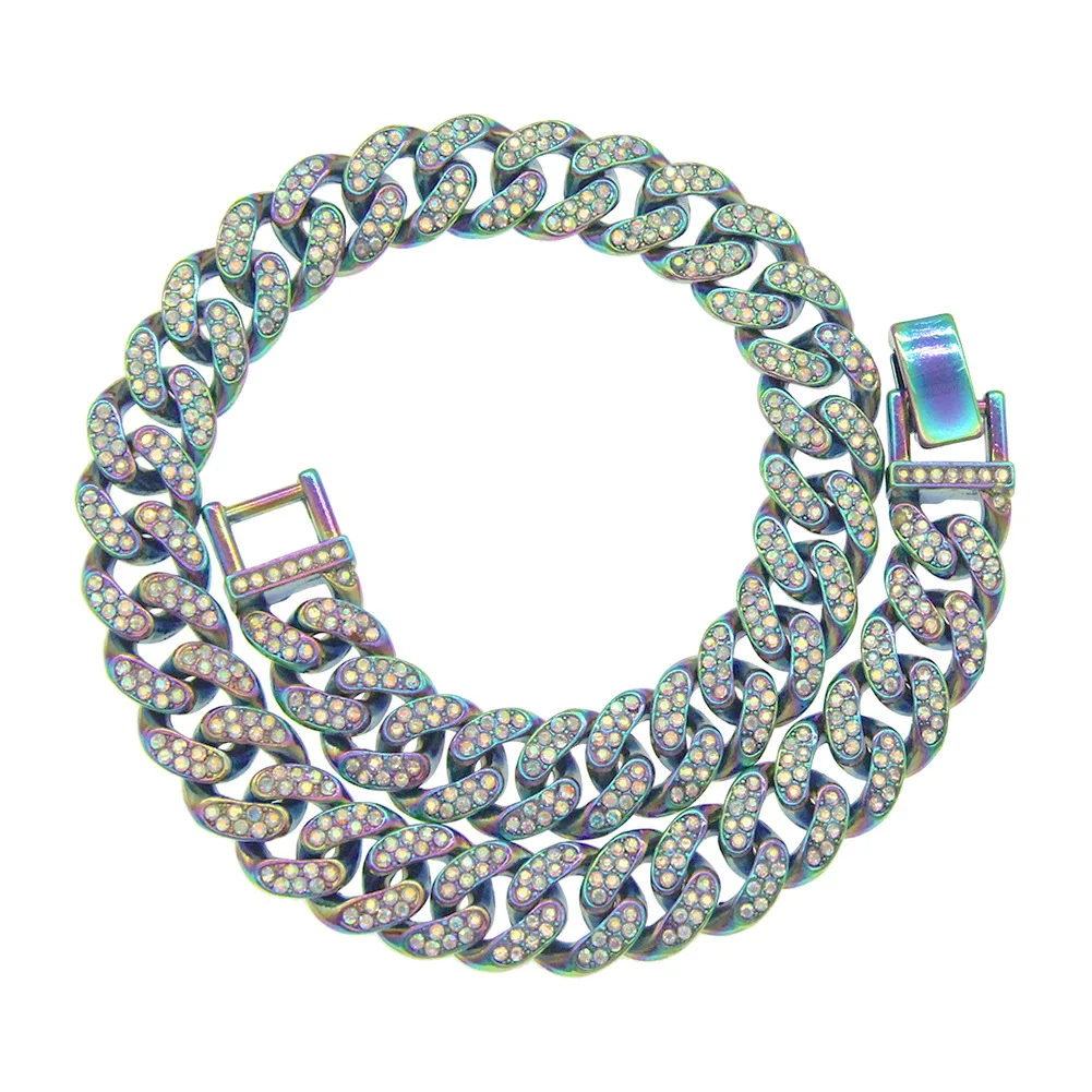 Aug jewelry 13mm Hip hop cuban chain jewelry Colorful alloy and diamond cuban chain choke