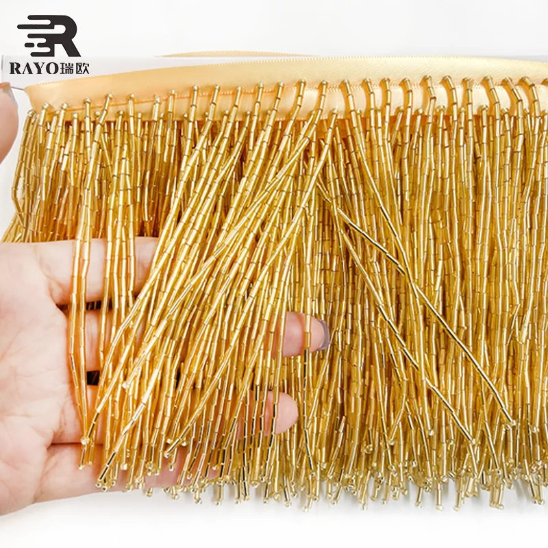 Handmade Beaded Hanging Tassel Crystal Beads Fringe Trimming Sew on Chain for Latin Dress Stage DIY Craft Clothing Accessories