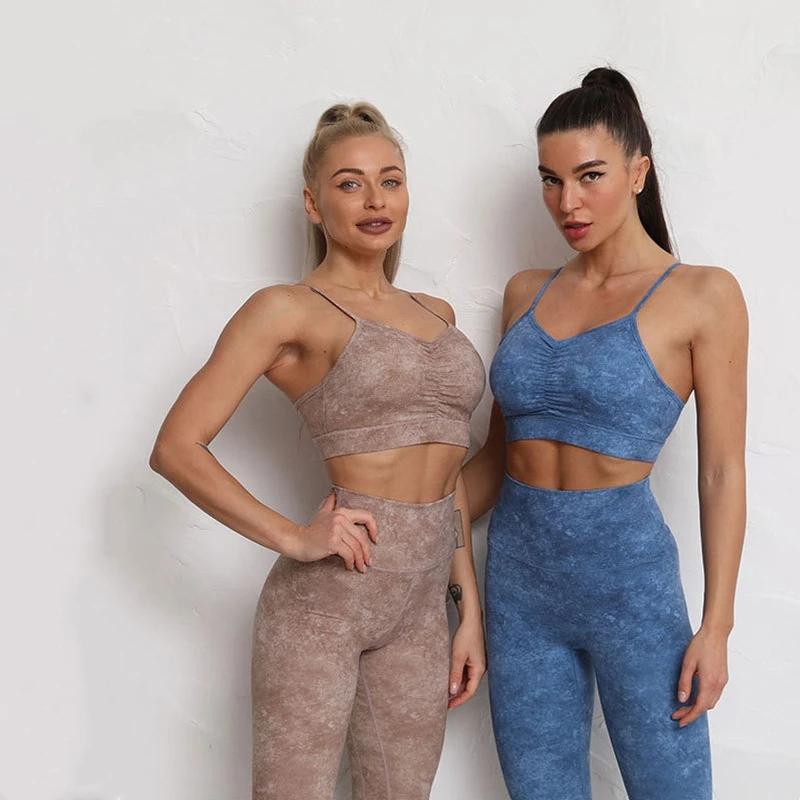 Aoyema Custom Logo Yoga Sets Training Wear Workout Strength Marble Pattern Push Up Sports Bra Seamless Leggings Gym Fitness Sets